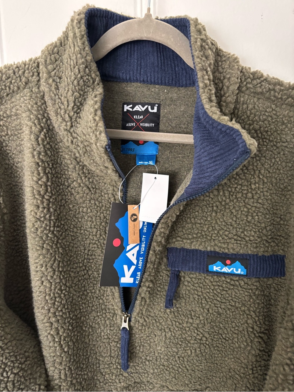 Kavu Kids Olive Green Sherpa Jacket with Navy Trim